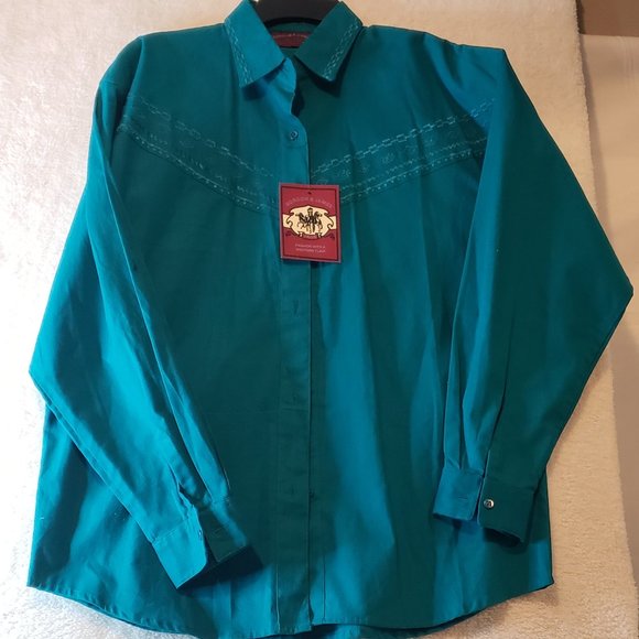NWT Gordon & James Green Aztec Embroidered Western women's Shirt Size L - Picture 1 of 6